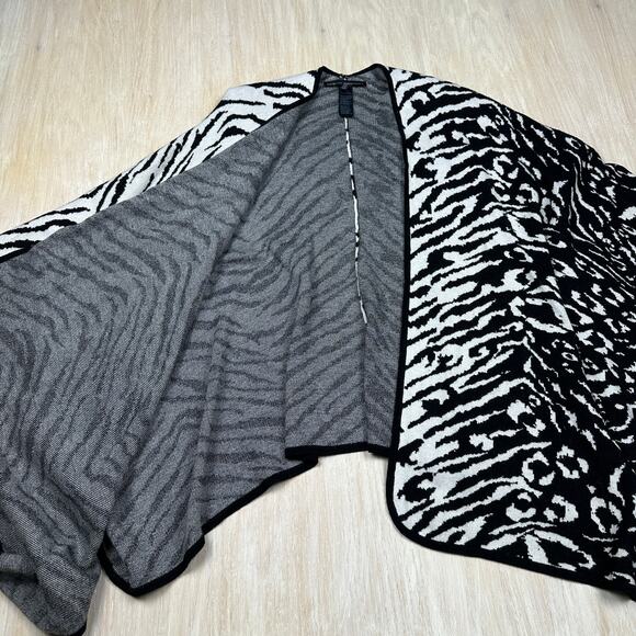 WHBM Wrap Shawl Animal Prints Ruana Wool Cashmere Blend Chic Cozy Poncho OS - Picture 6 of 14